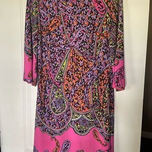 Madison Leigh Pink and Orange Paisley Long Sleeve Dress